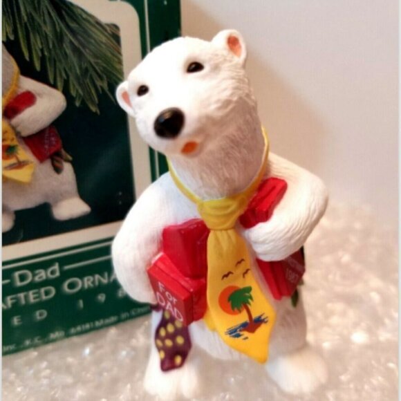 Vintage Hallmark 1987 Dad Handcrafted Ornament Polar Bear Original box Christmas - Picture 2 of 7